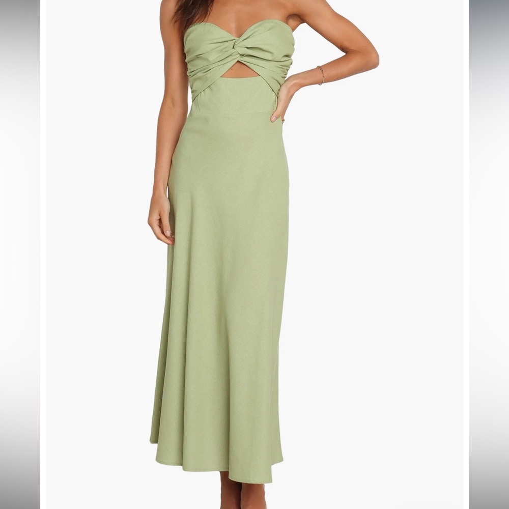 Petal & Pup Cutout Cotton & Linen Strapless Dress US 0 Sage Green
